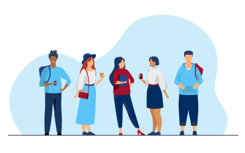 illustration of students standing together