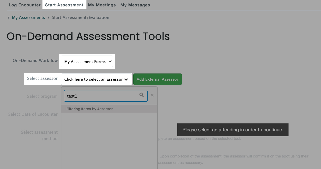 E.Flo MD assessment dashboard highlighting the buttons for steps 1 through 3.