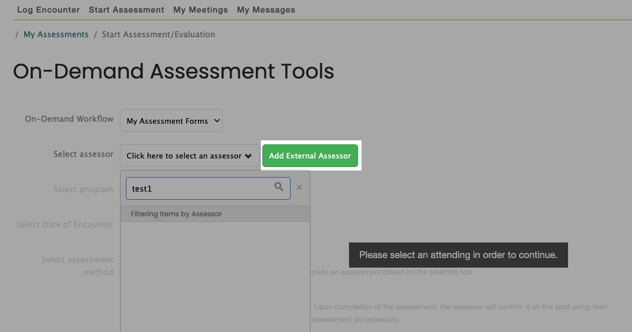 Assessment Dashboard. How to add an external assessor button.