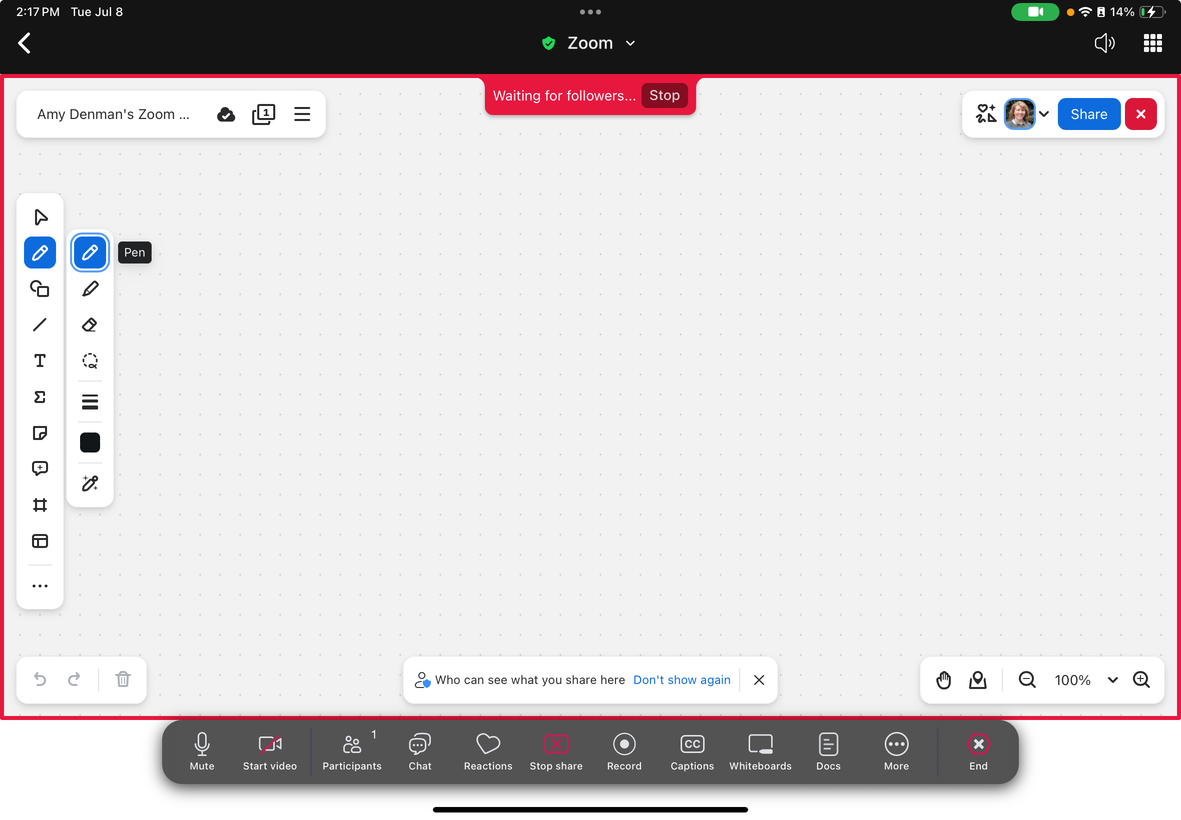 This is what the Zoom whiteboard looks like.