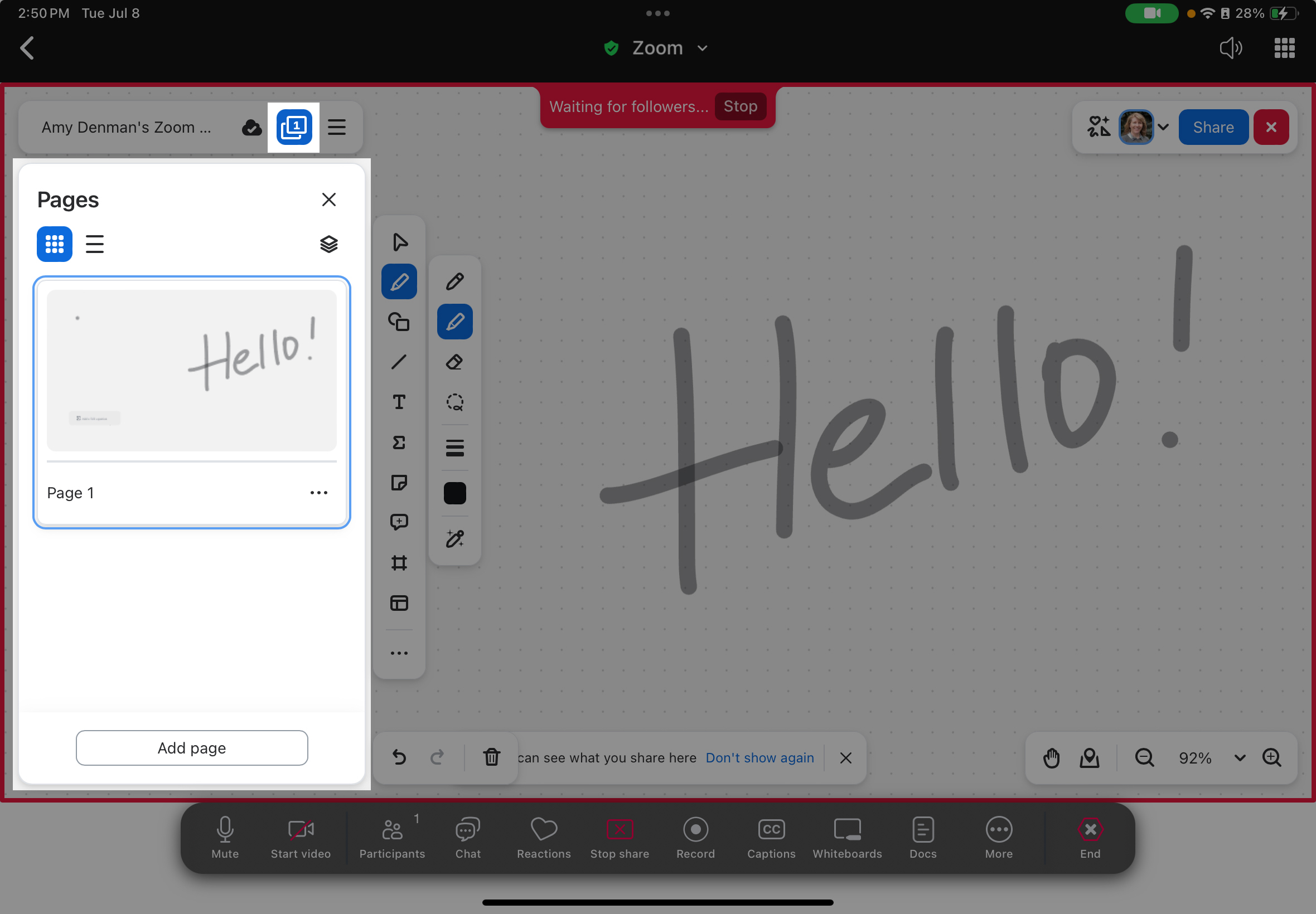 How to add a page to a whiteboard