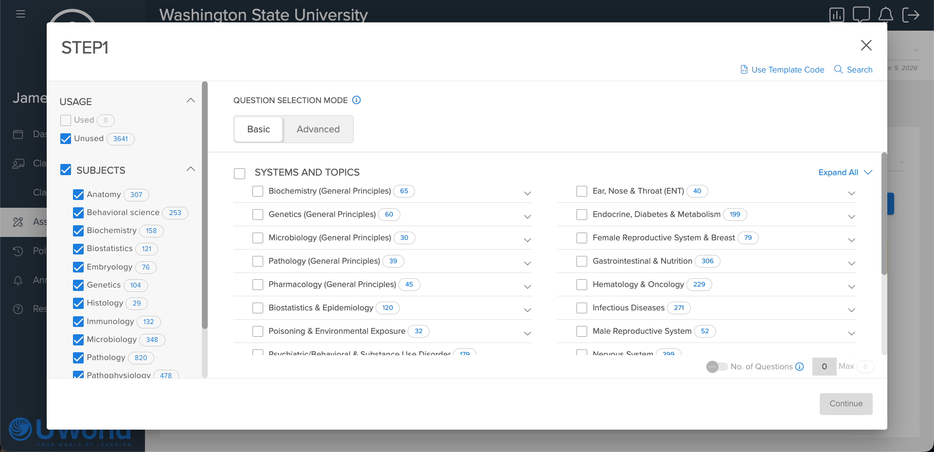 Questions available for faculty to choose.